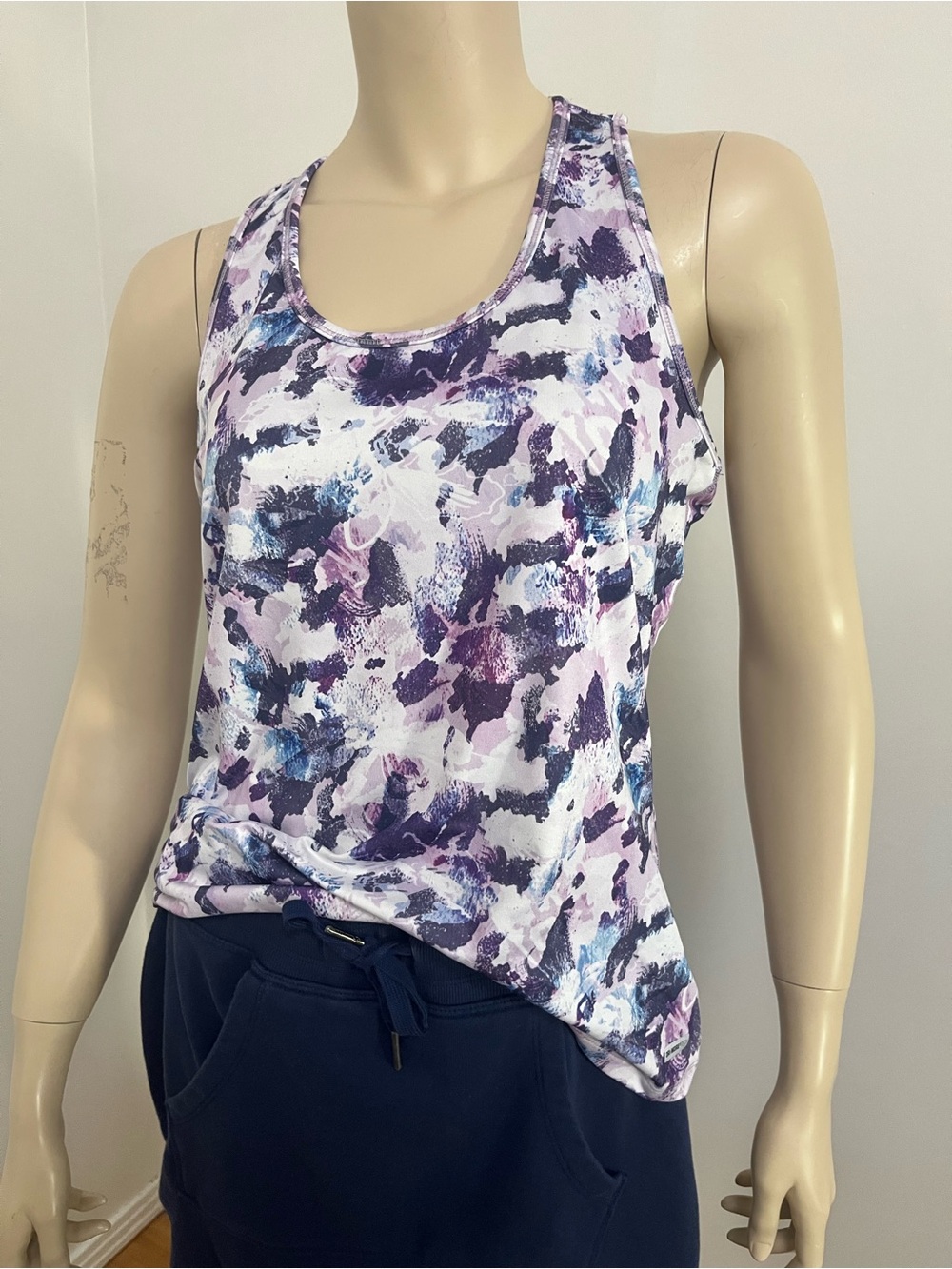 Athletic Works Purple & White Abstract Racerback Tank Top